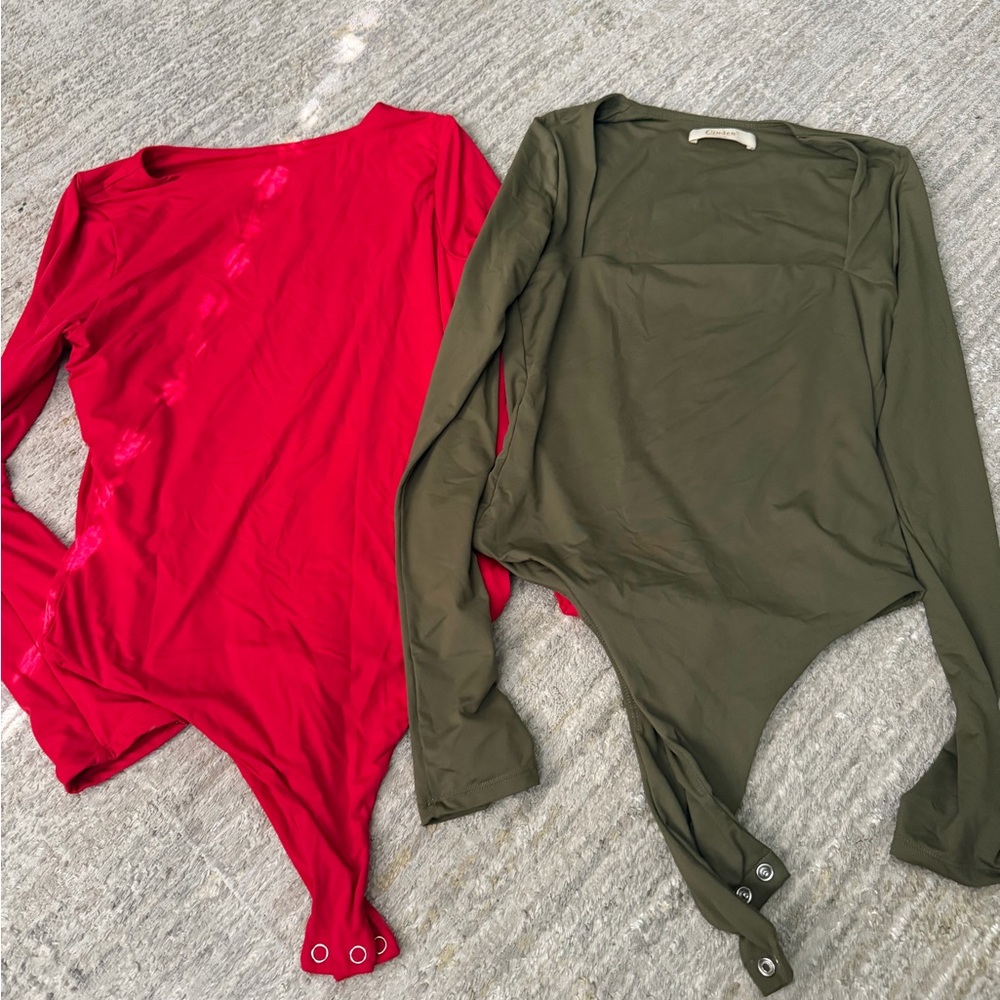2-Pack Long Sleeve Bodysuits | Red & Olive Green | Size Medium
